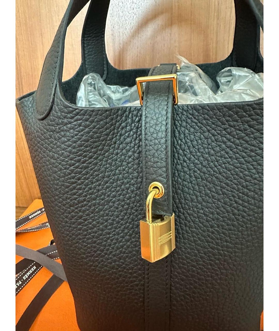 HERMES Черная кожаная сумка с короткими ручками, фото 2
