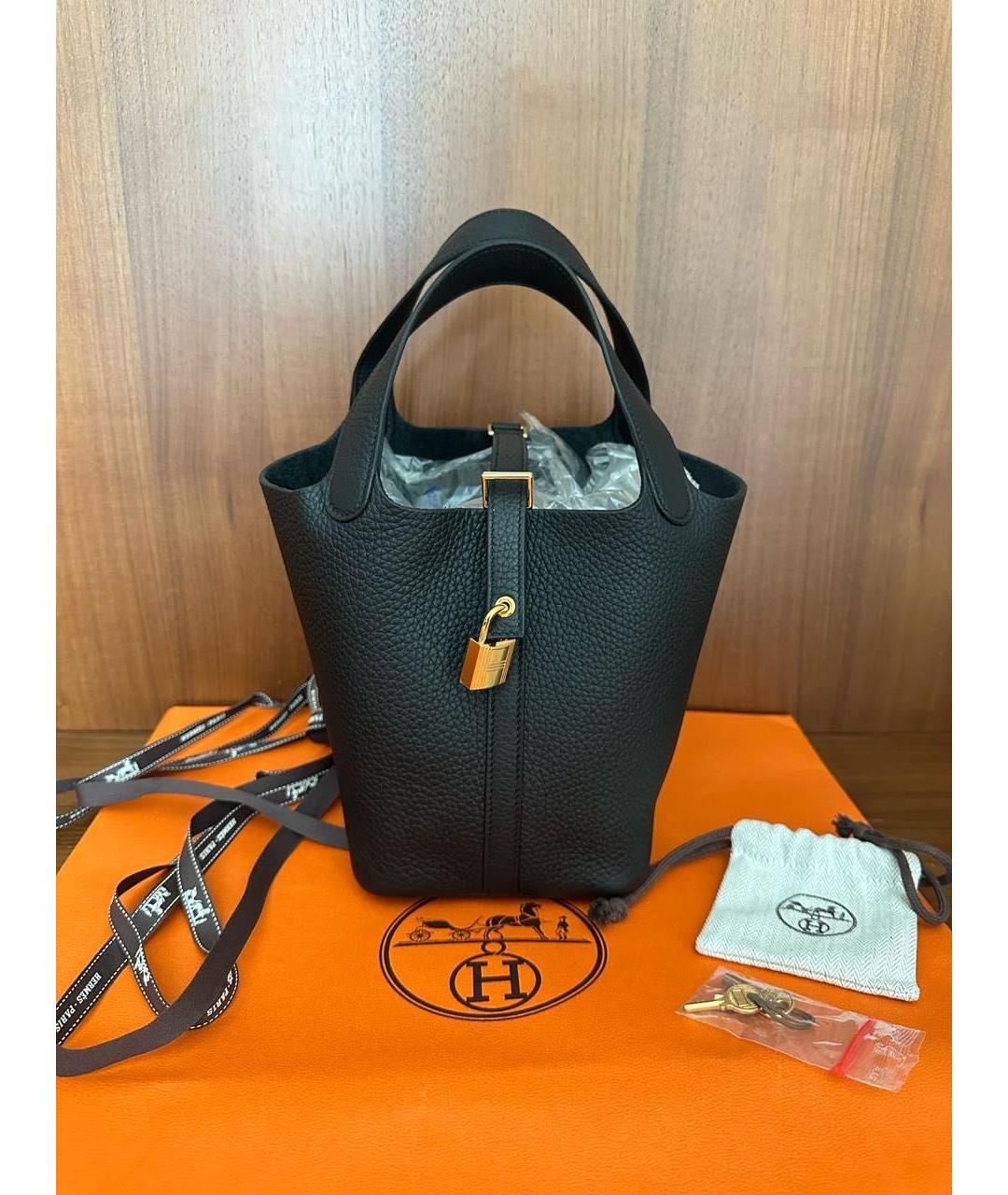 HERMES Черная кожаная сумка с короткими ручками, фото 9