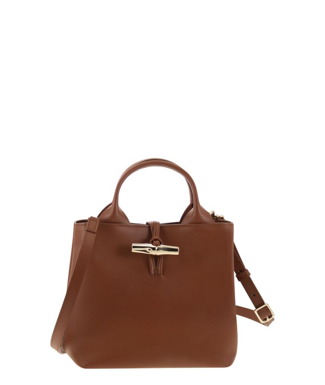 LONGCHAMP Коричневая кожаная сумка с короткими ручками, фото 1