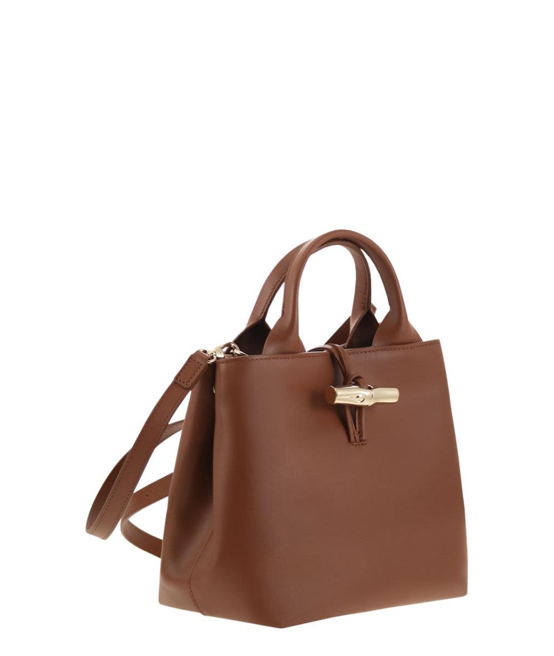 LONGCHAMP Коричневая кожаная сумка с короткими ручками, фото 4