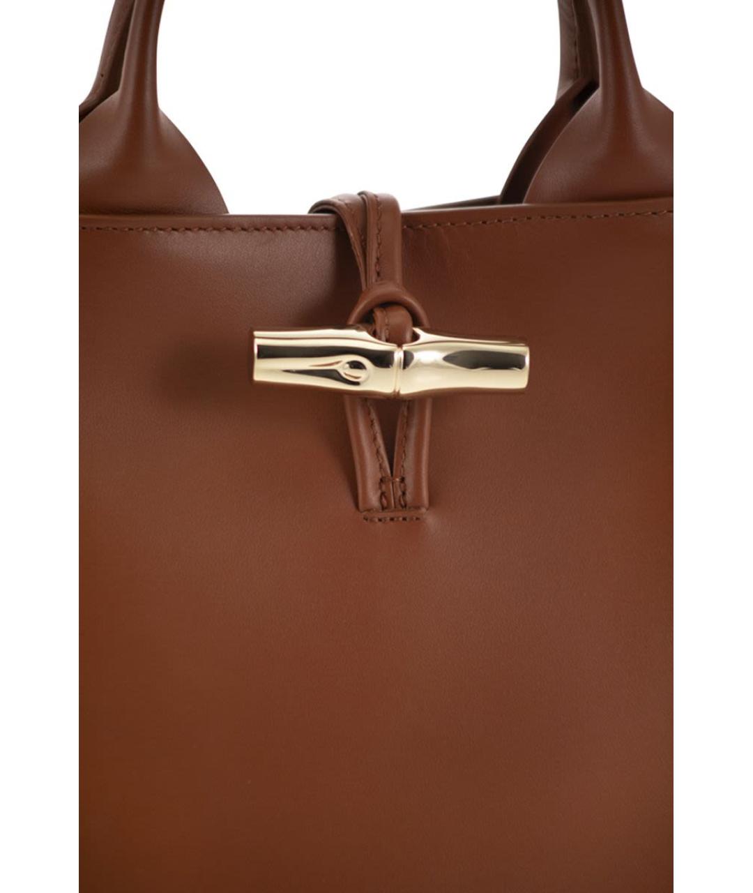 LONGCHAMP Коричневая кожаная сумка с короткими ручками, фото 5