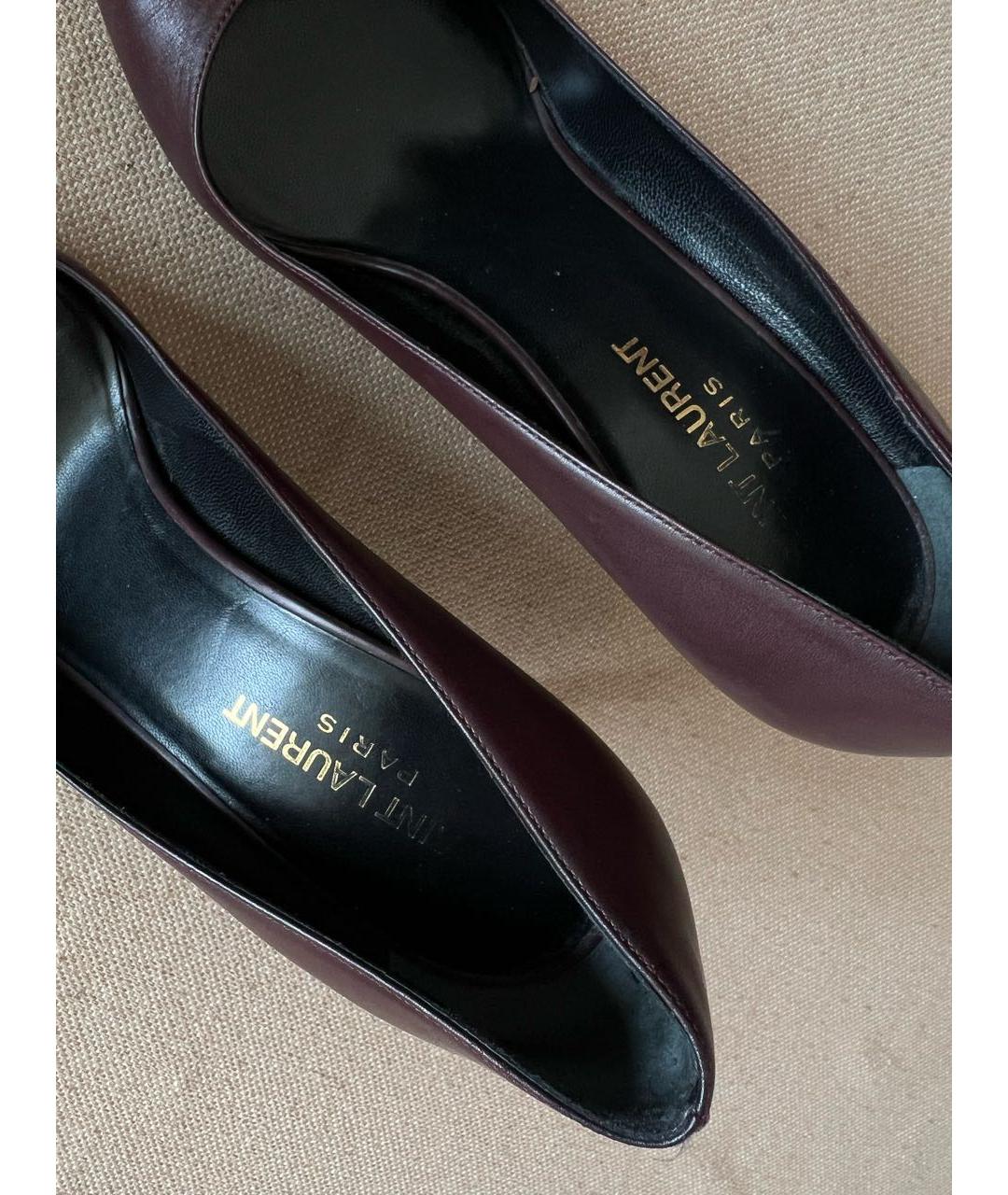 SAINT LAURENT Бордовые кожаные туфли, фото 7
