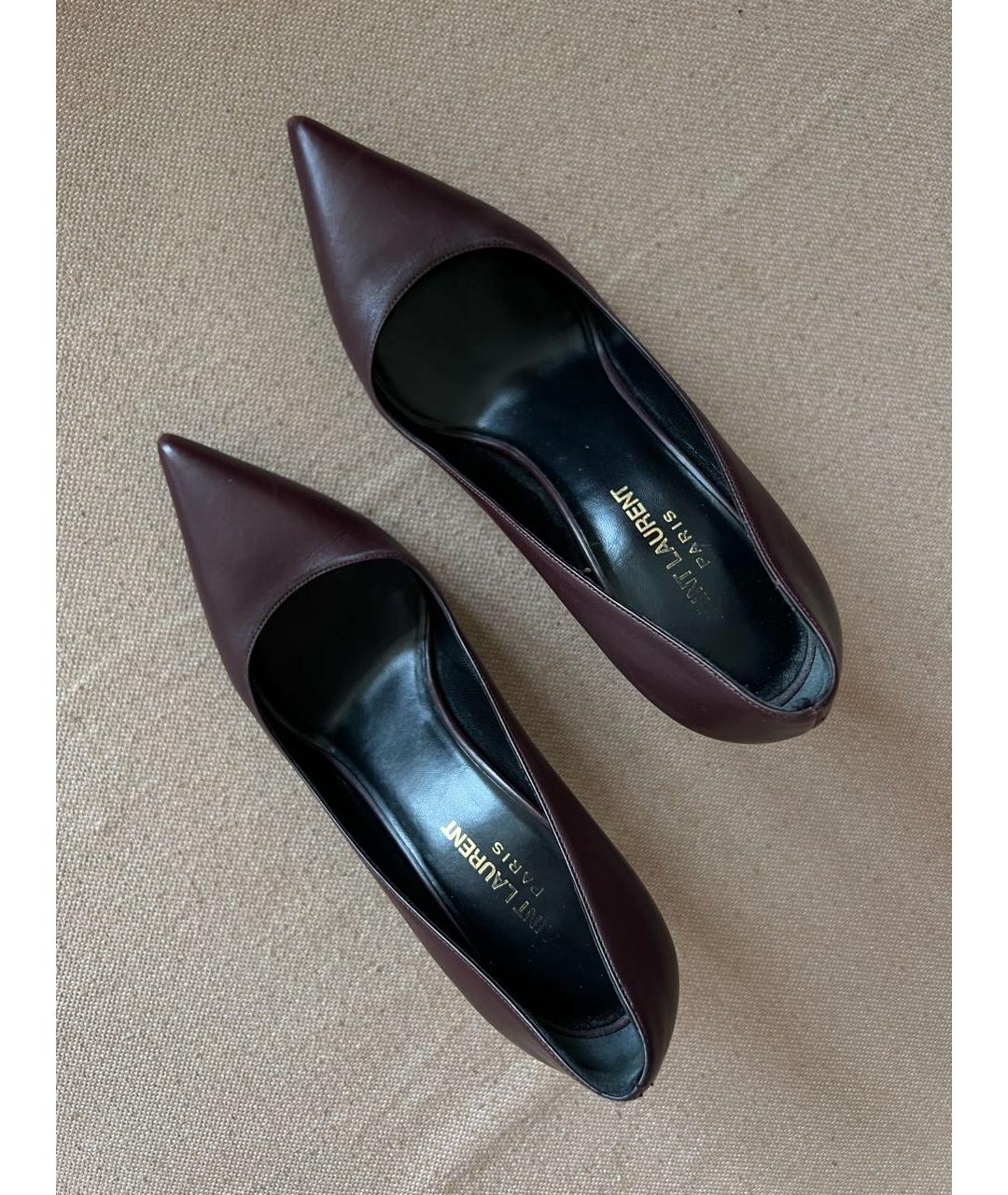 SAINT LAURENT Бордовые кожаные туфли, фото 4