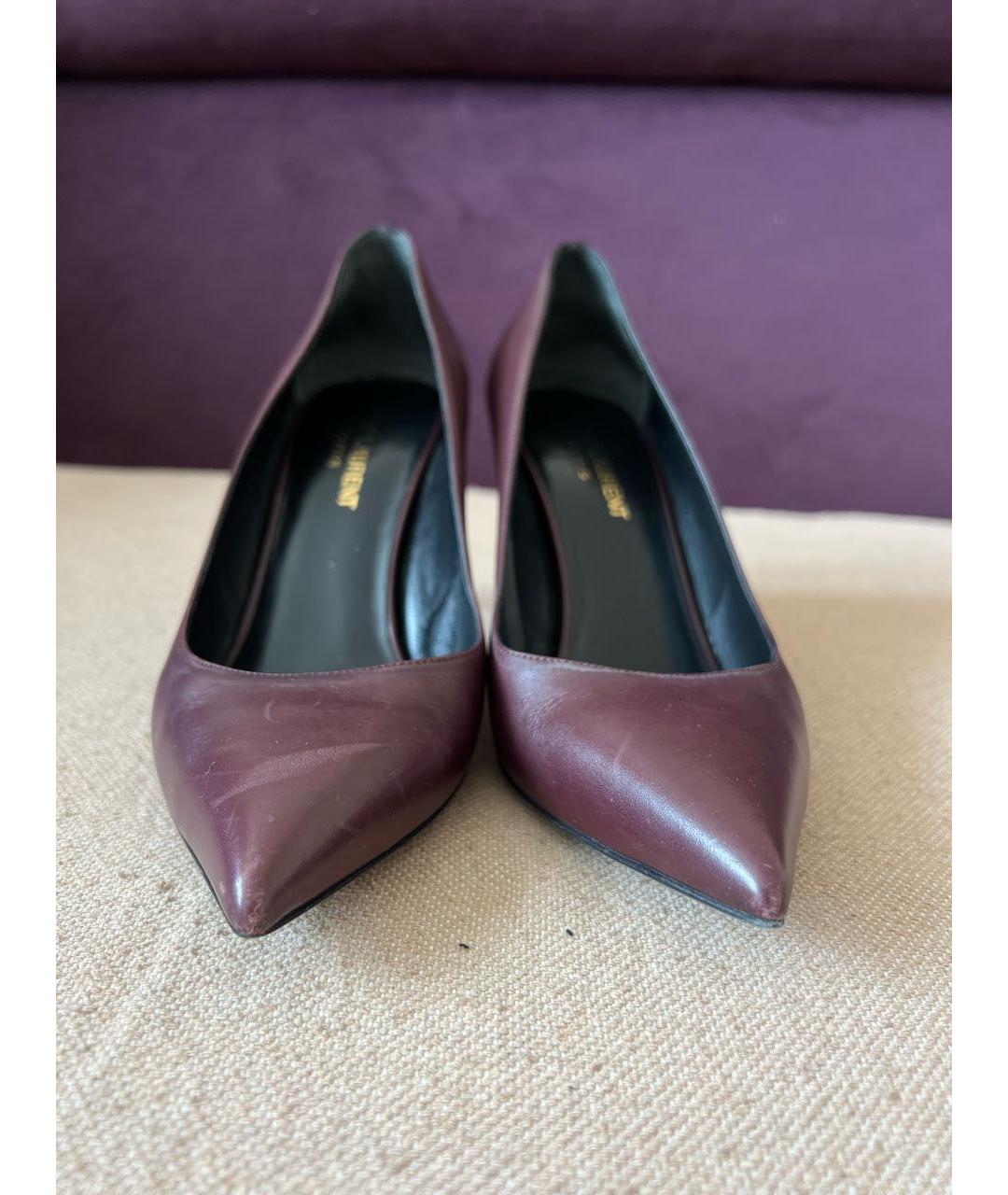 SAINT LAURENT Бордовые кожаные туфли, фото 3