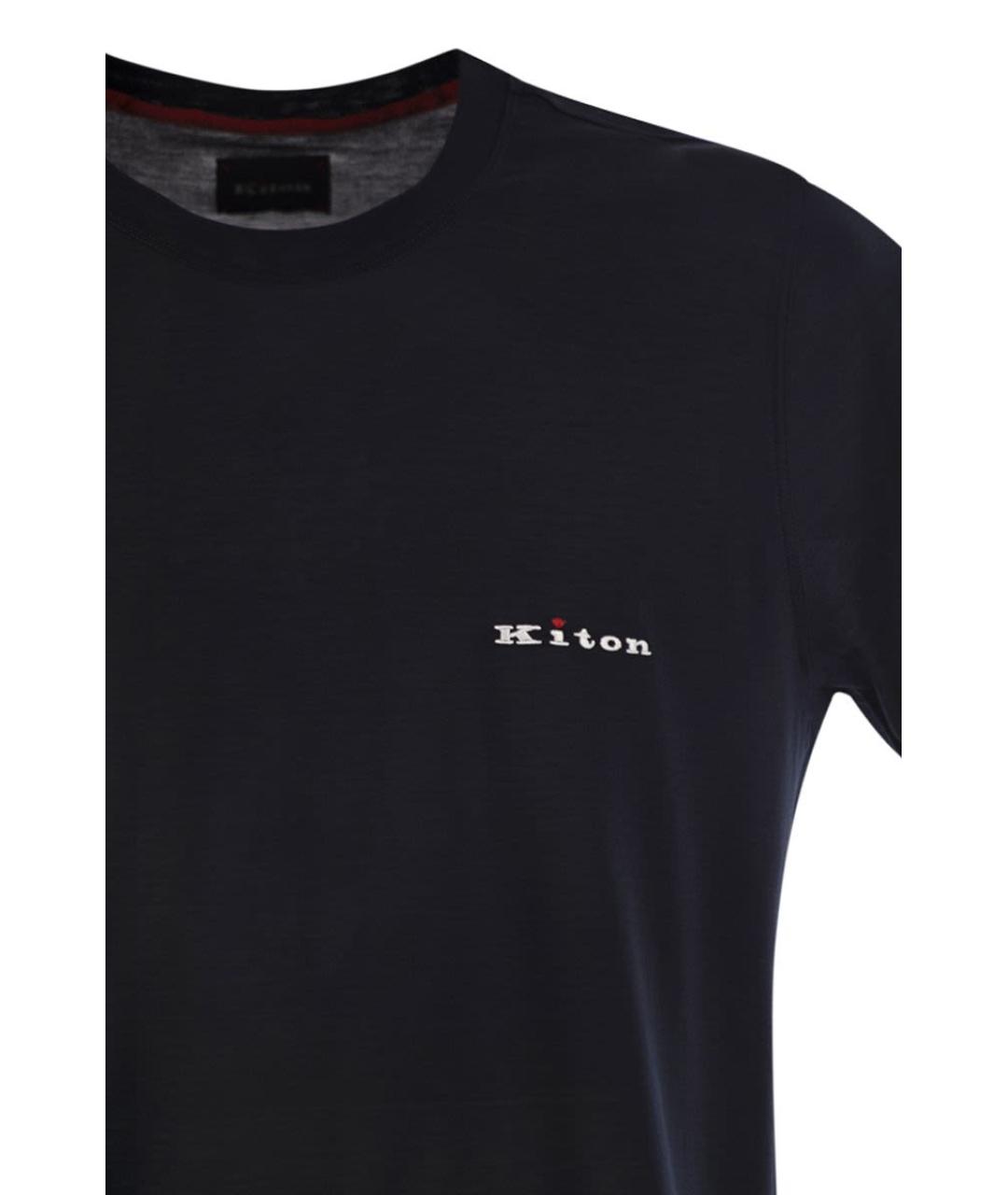 KITON Темно-синяя хлопковая футболка, фото 4
