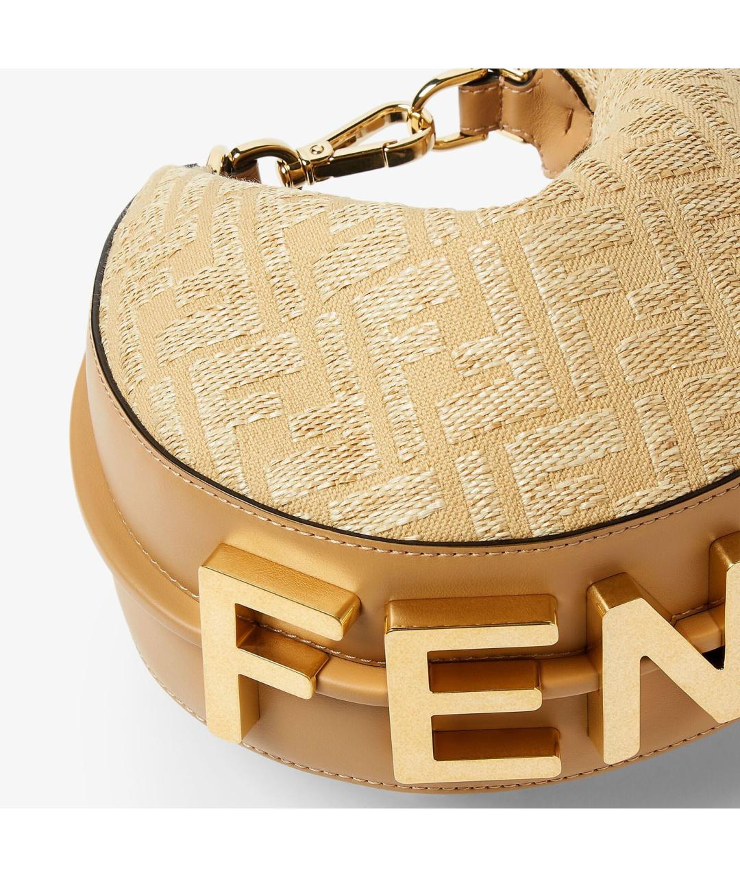 FENDI Бежевая жаккардовая сумка с короткими ручками, фото 4