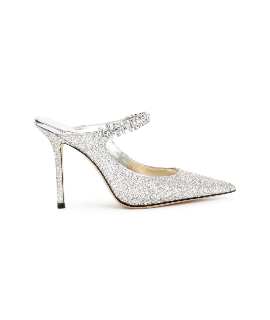 JIMMY CHOO Серебряные кожаные мюли, фото 1