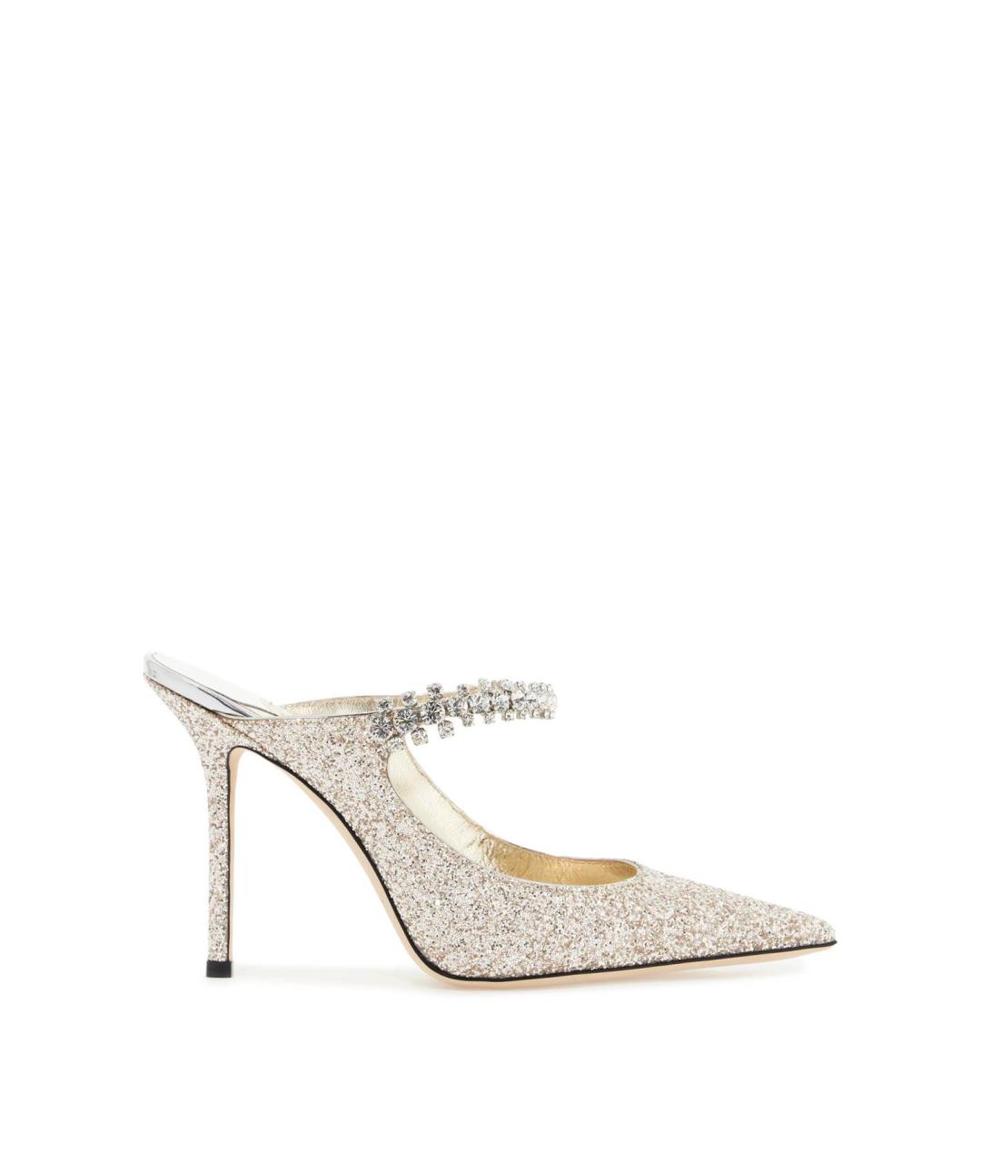 JIMMY CHOO Серебряные кожаные мюли, фото 2