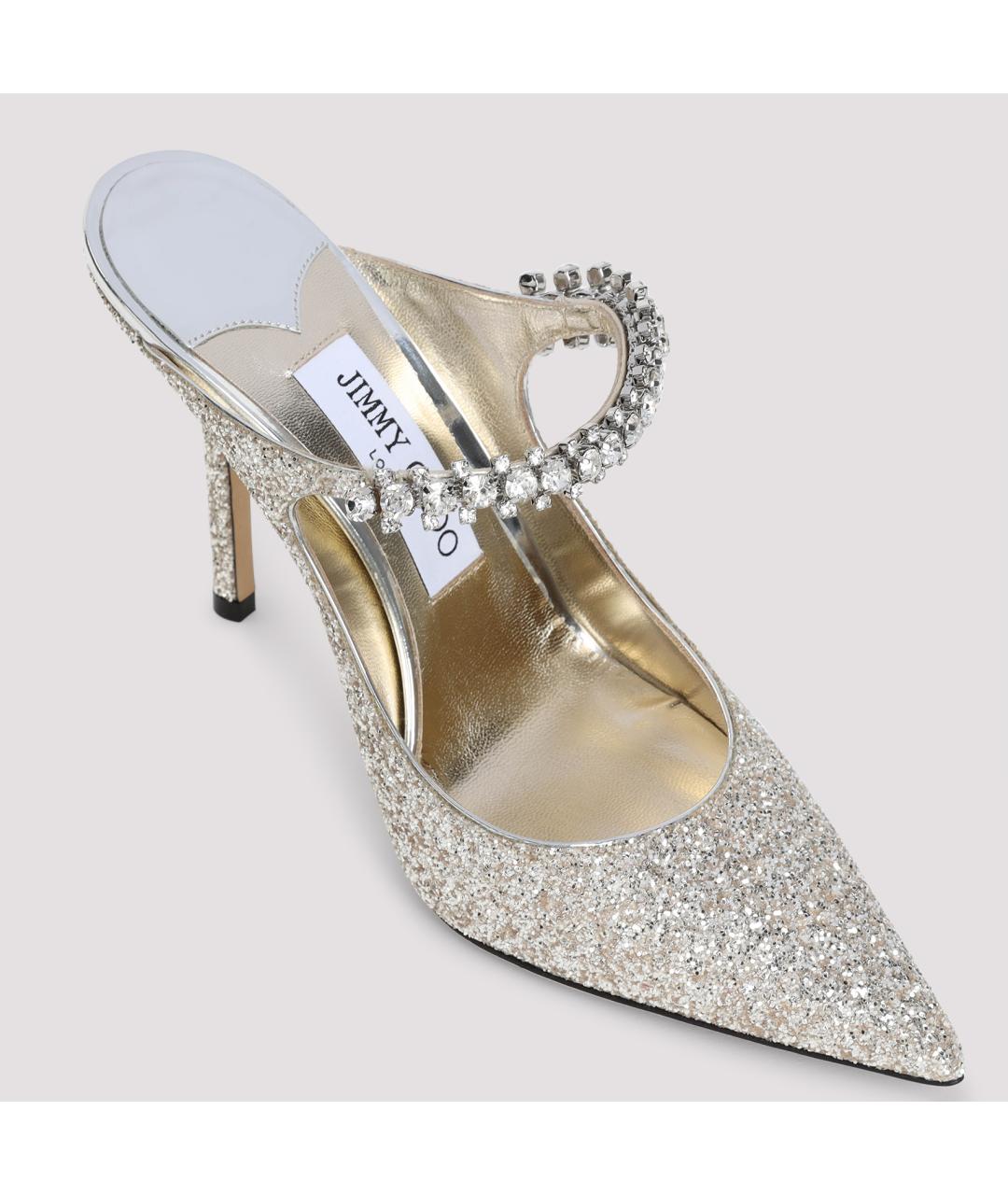 JIMMY CHOO Серебряные кожаные мюли, фото 5