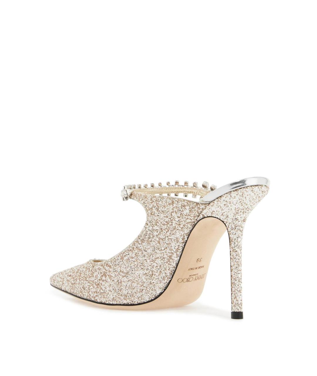 JIMMY CHOO Серебряные кожаные мюли, фото 4