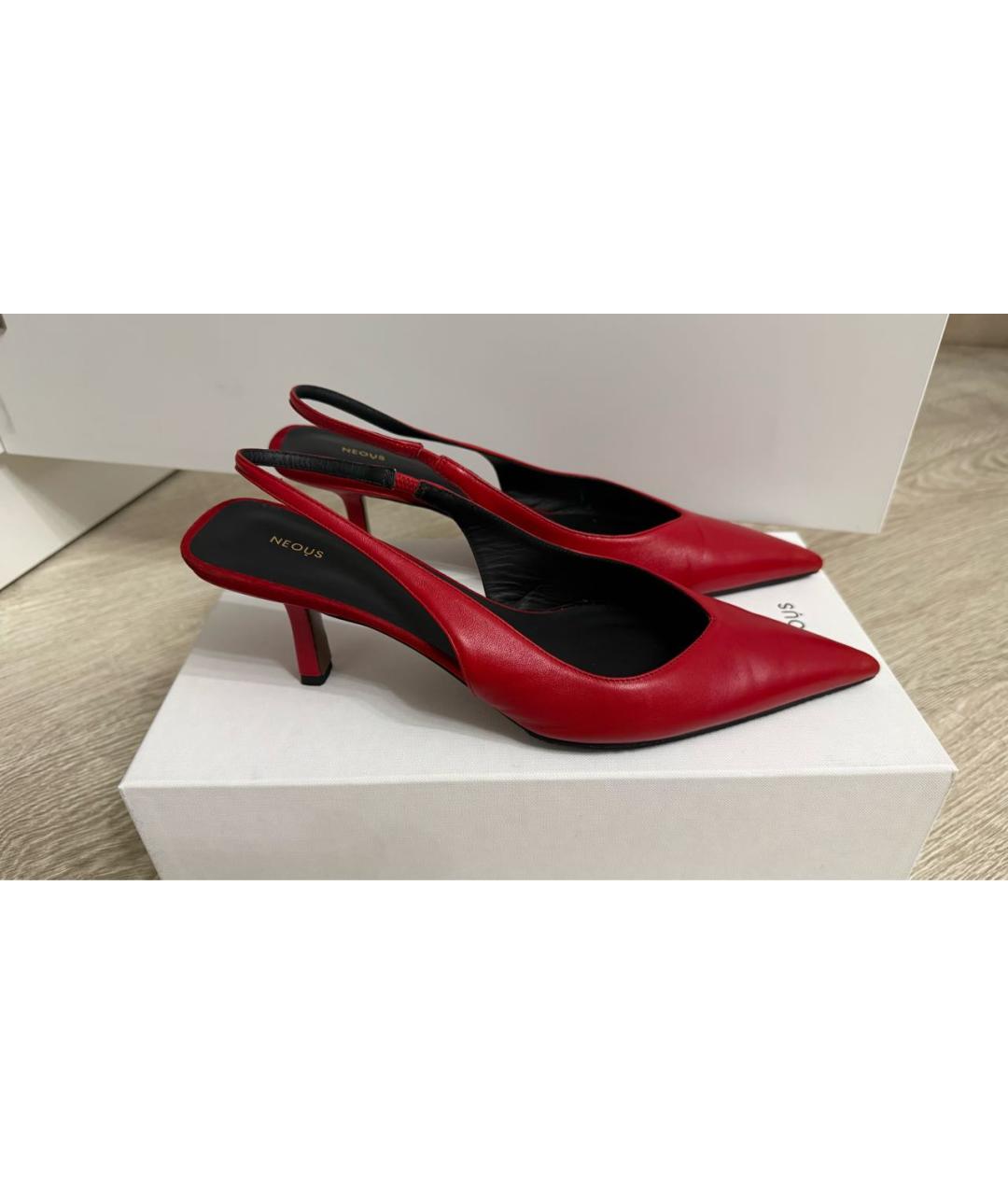 NEOUS Красные кожаные лодочки на низком каблуке, фото 2