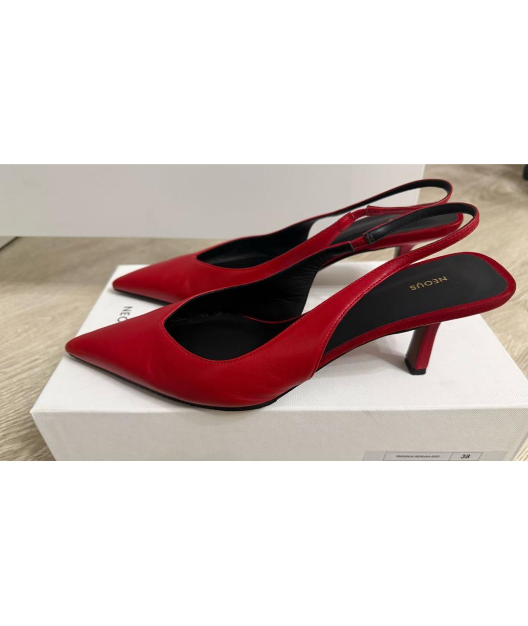 NEOUS Красные кожаные лодочки на низком каблуке, фото 3