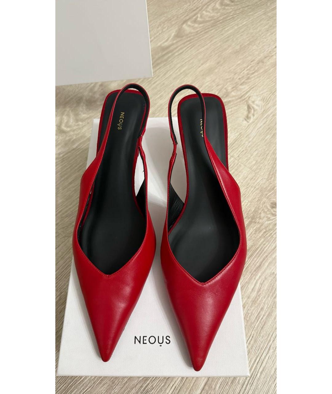 NEOUS Красные кожаные лодочки на низком каблуке, фото 4