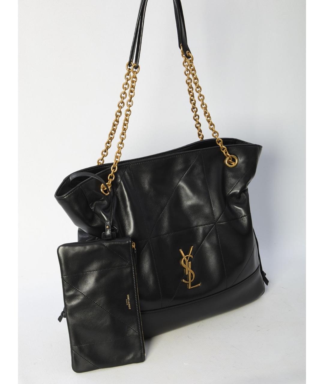 SAINT LAURENT Черная кожаная сумка тоут, фото 5