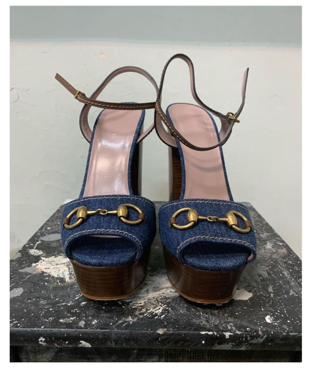 GUCCI Синие текстильные босоножки, фото 2