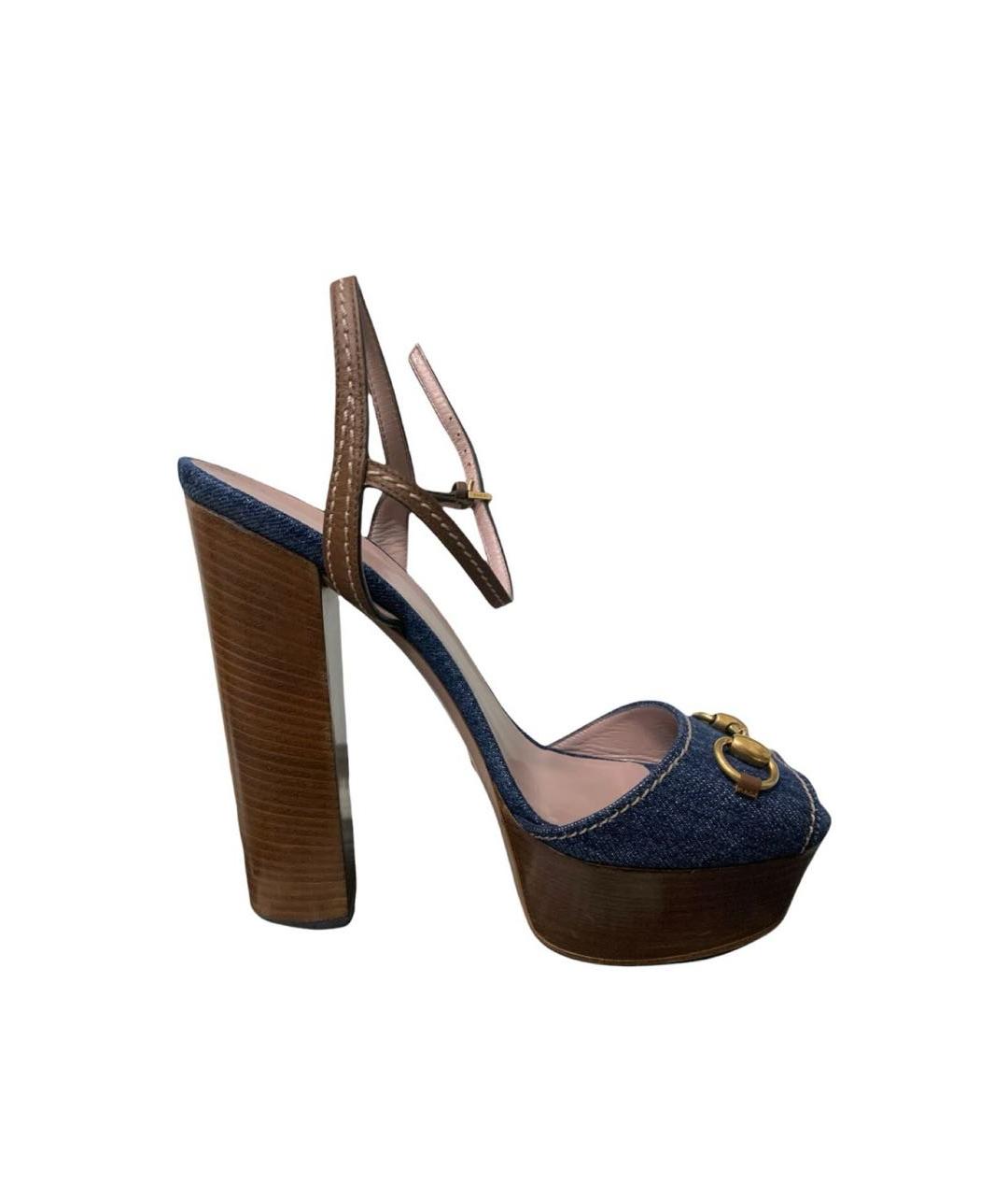 GUCCI Синие текстильные босоножки, фото 1