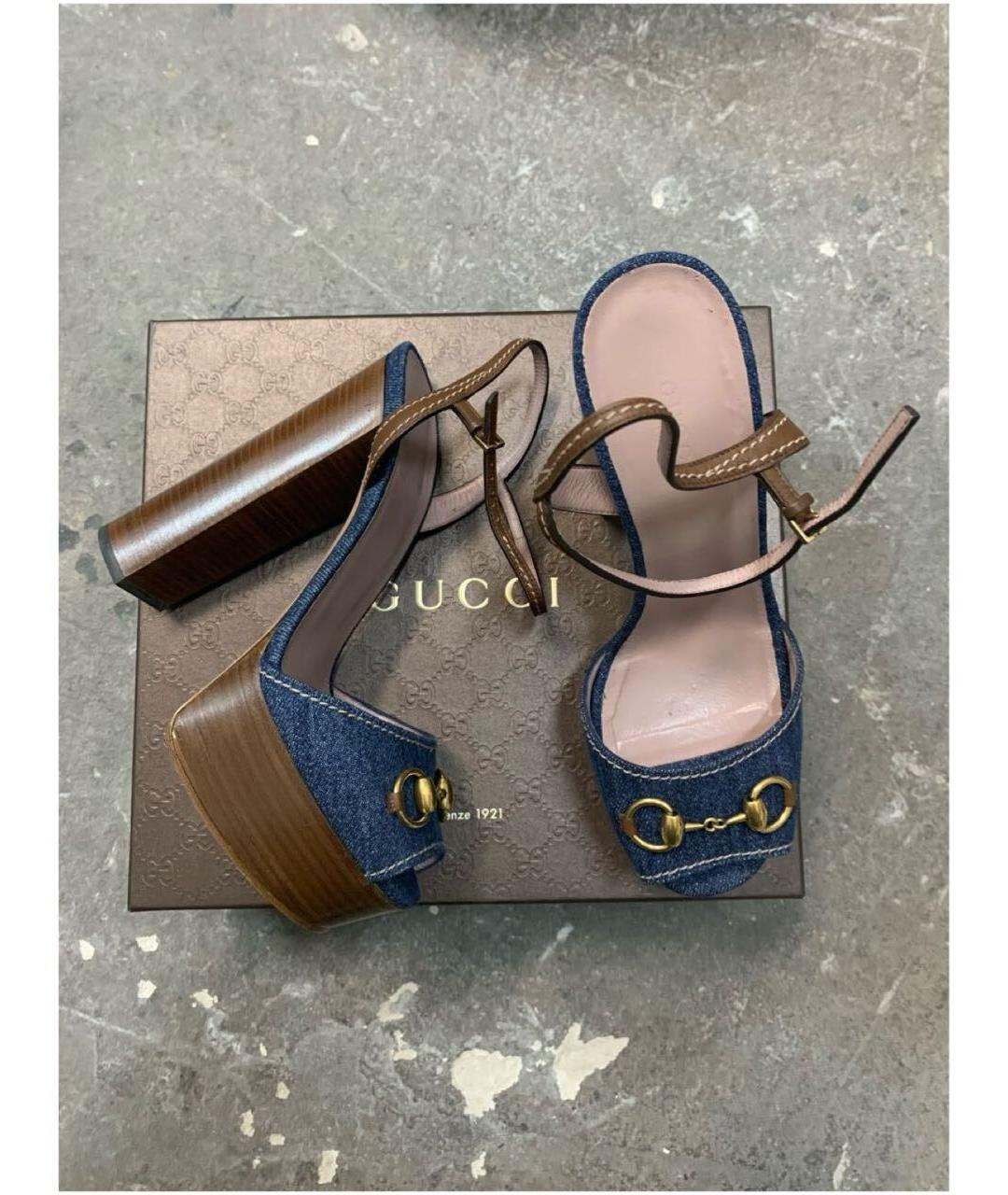 GUCCI Синие текстильные босоножки, фото 3