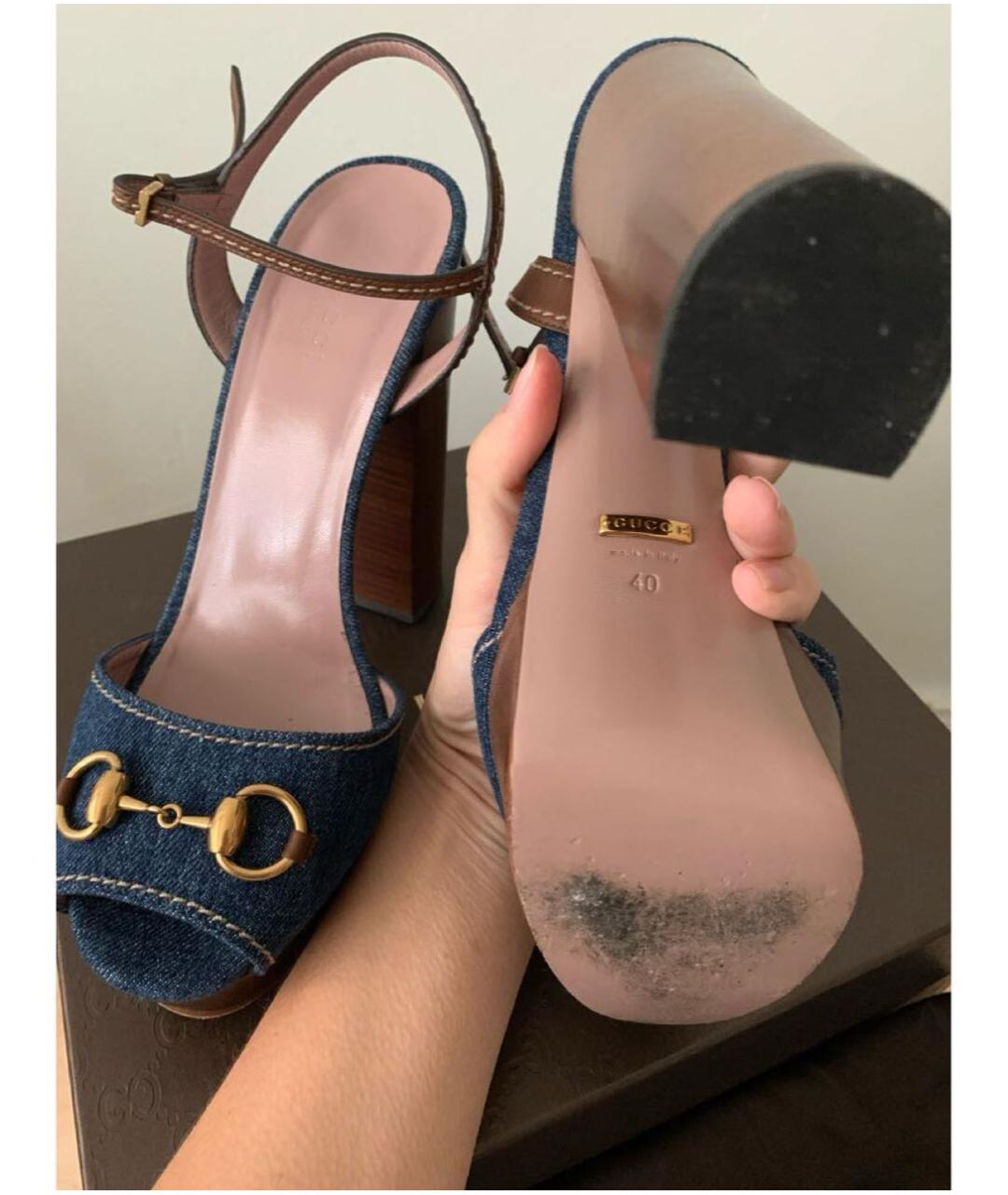GUCCI Синие текстильные босоножки, фото 5