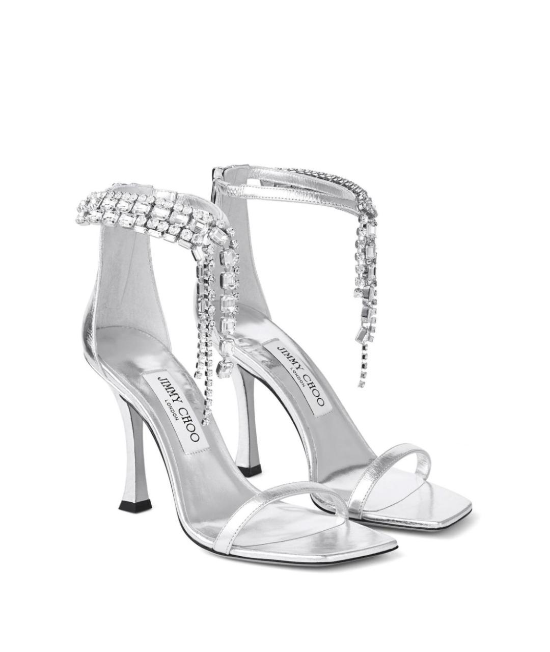 JIMMY CHOO Серебряные кожаные босоножки, фото 2