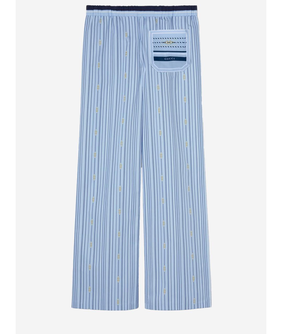 GUCCI Голубые хлопковые прямые брюки, фото 2