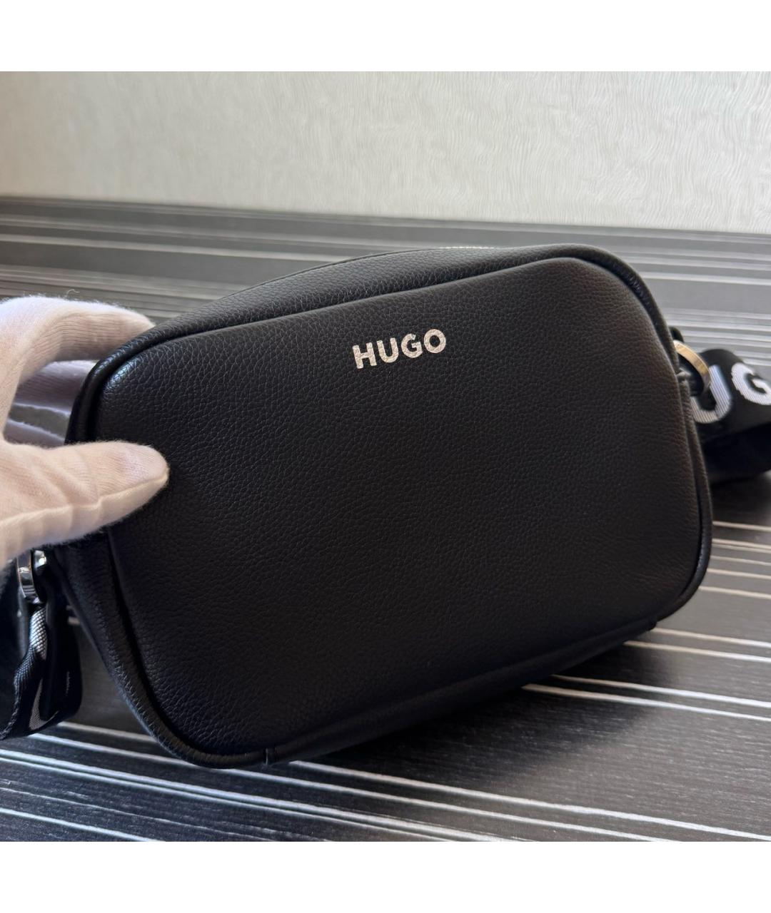 HUGO BOSS Черная кожаная сумка через плечо, фото 2