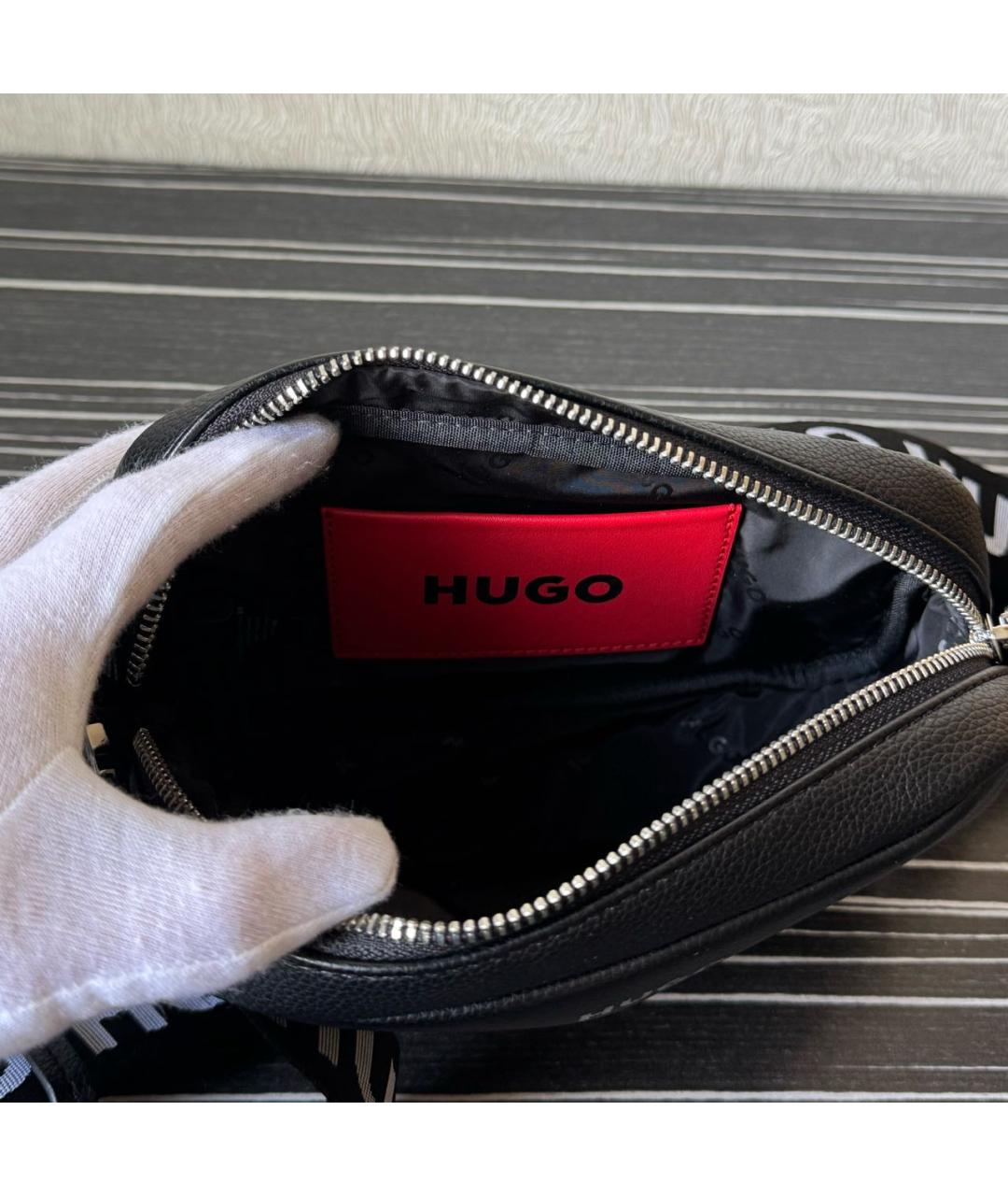 HUGO BOSS Черная кожаная сумка через плечо, фото 4