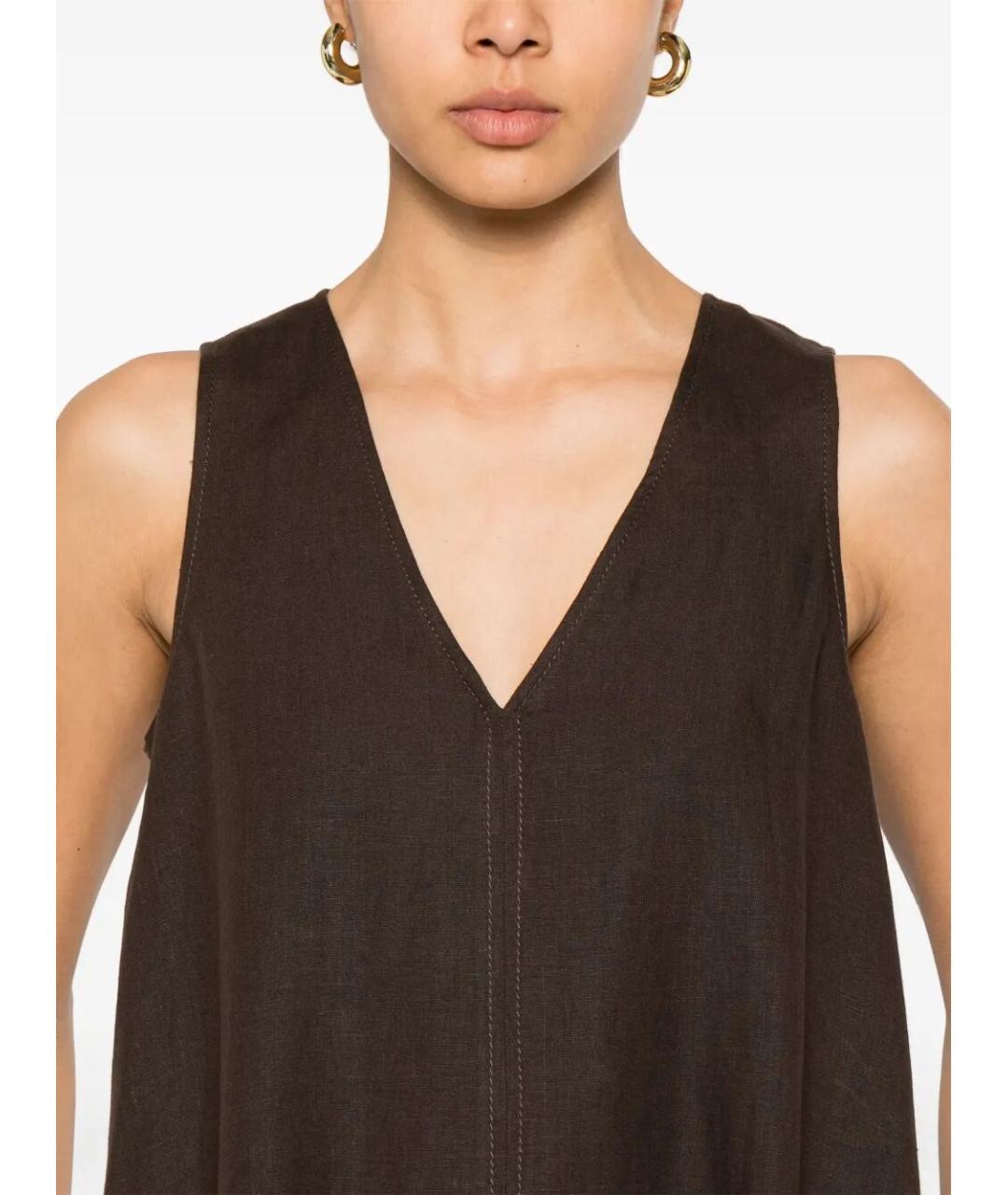 MAX MARA Коричневое льняное повседневное платье, фото 4
