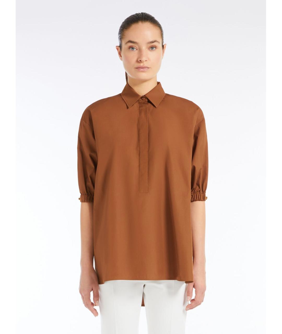 MAX MARA Коричневая хлопковая рубашка, фото 2