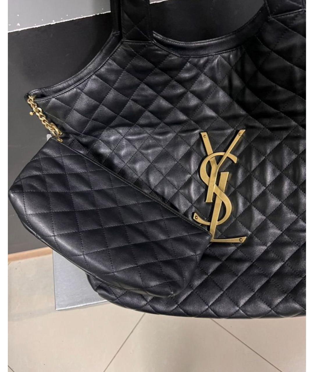 SAINT LAURENT Черная кожаная сумка тоут, фото 2