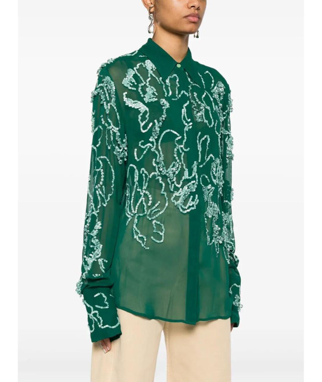 DRIES VAN NOTEN Зеленая хлопковая рубашка, фото 3