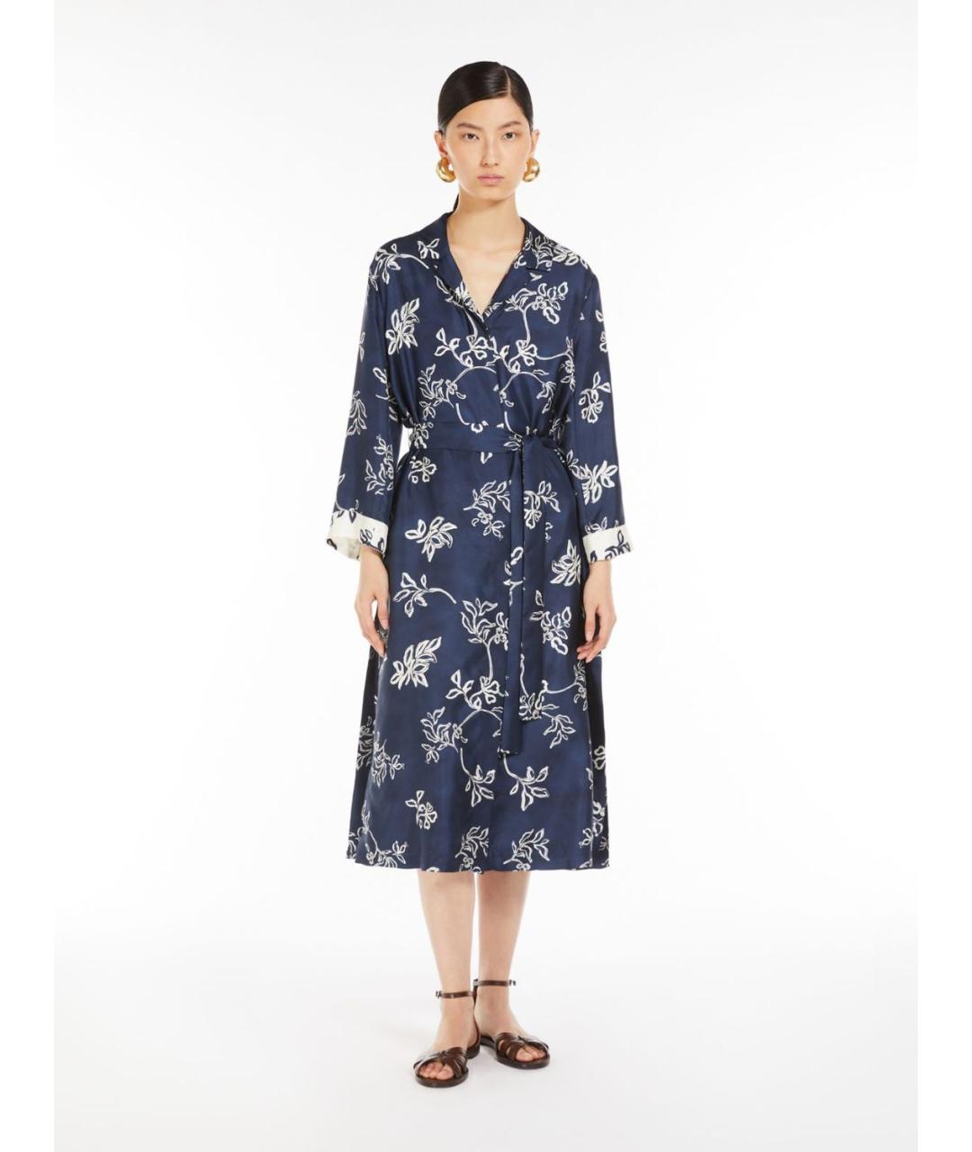 'S MAX MARA Синее шелковое повседневное платье, фото 4
