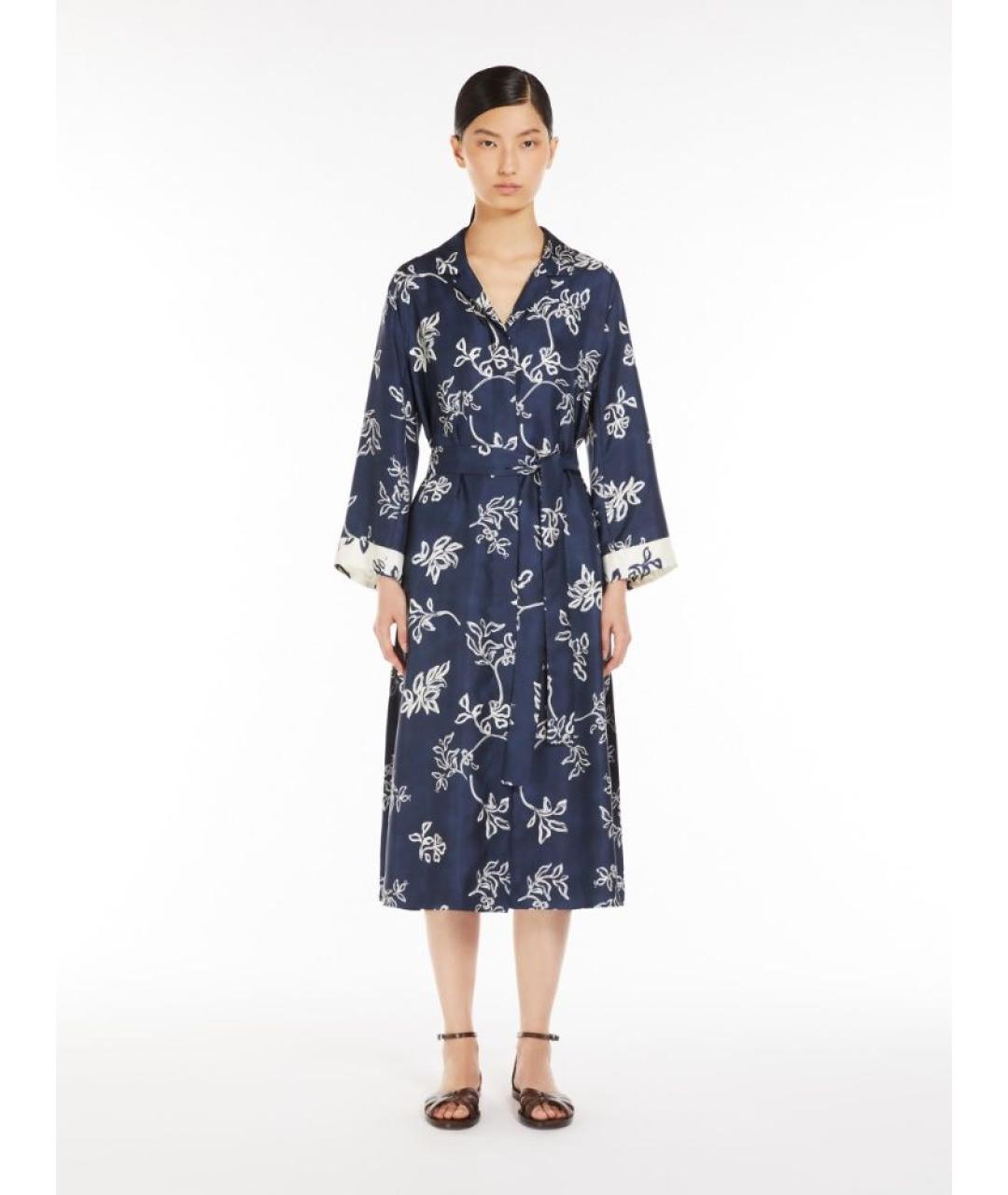 'S MAX MARA Синее шелковое повседневное платье, фото 2