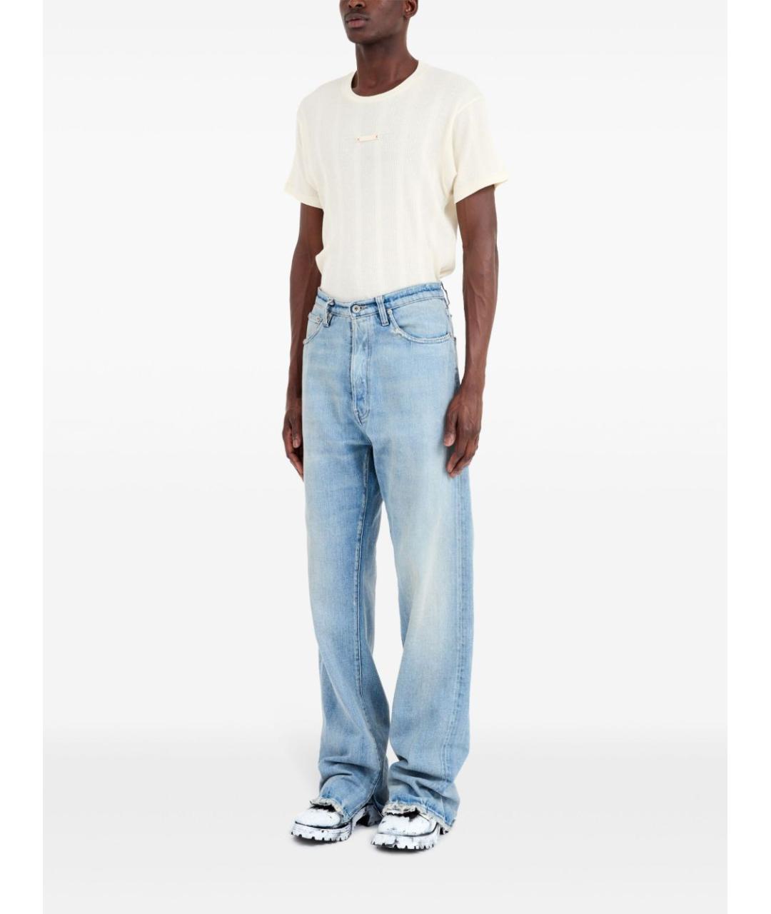 MAISON MARGIELA Голубые хлопковые прямые джинсы, фото 3