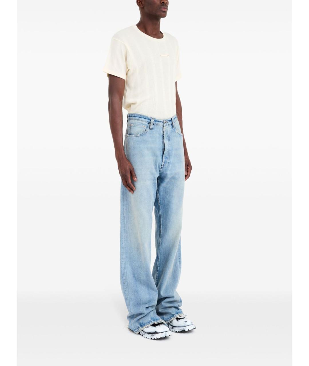 MAISON MARGIELA Голубые хлопковые прямые джинсы, фото 4