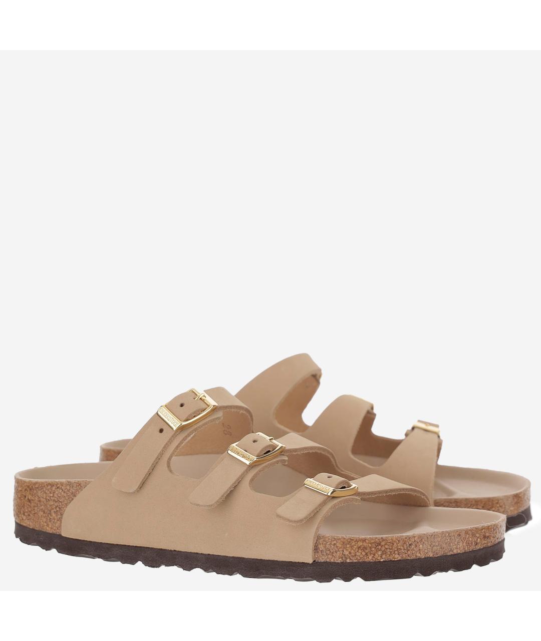 BIRKENSTOCK Бежевые кожаные шлепанцы, фото 2