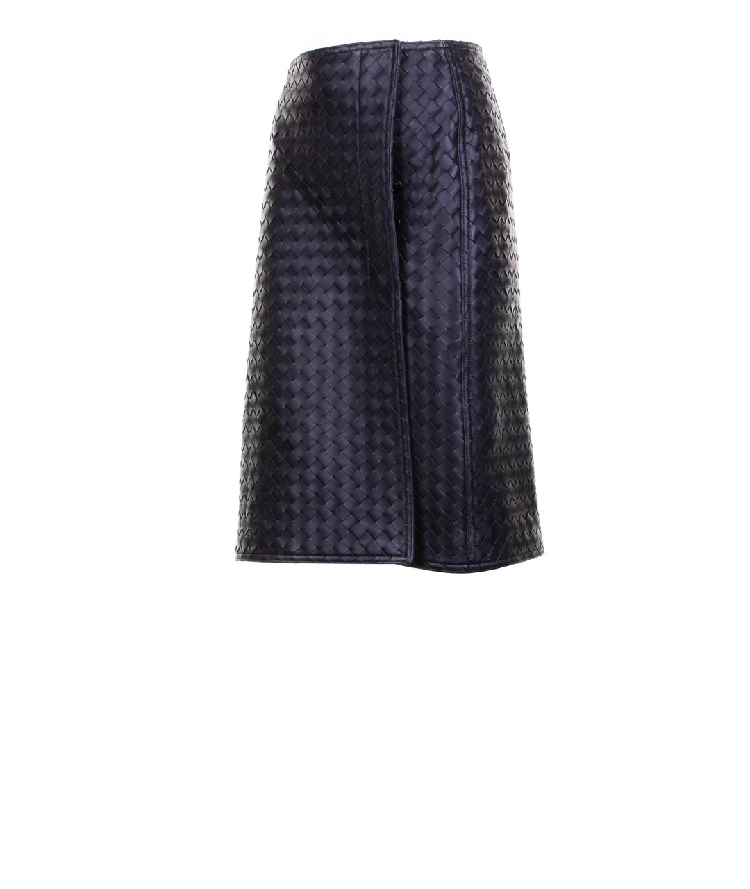 BOTTEGA VENETA Темно-синяя кожаная юбка миди, фото 2