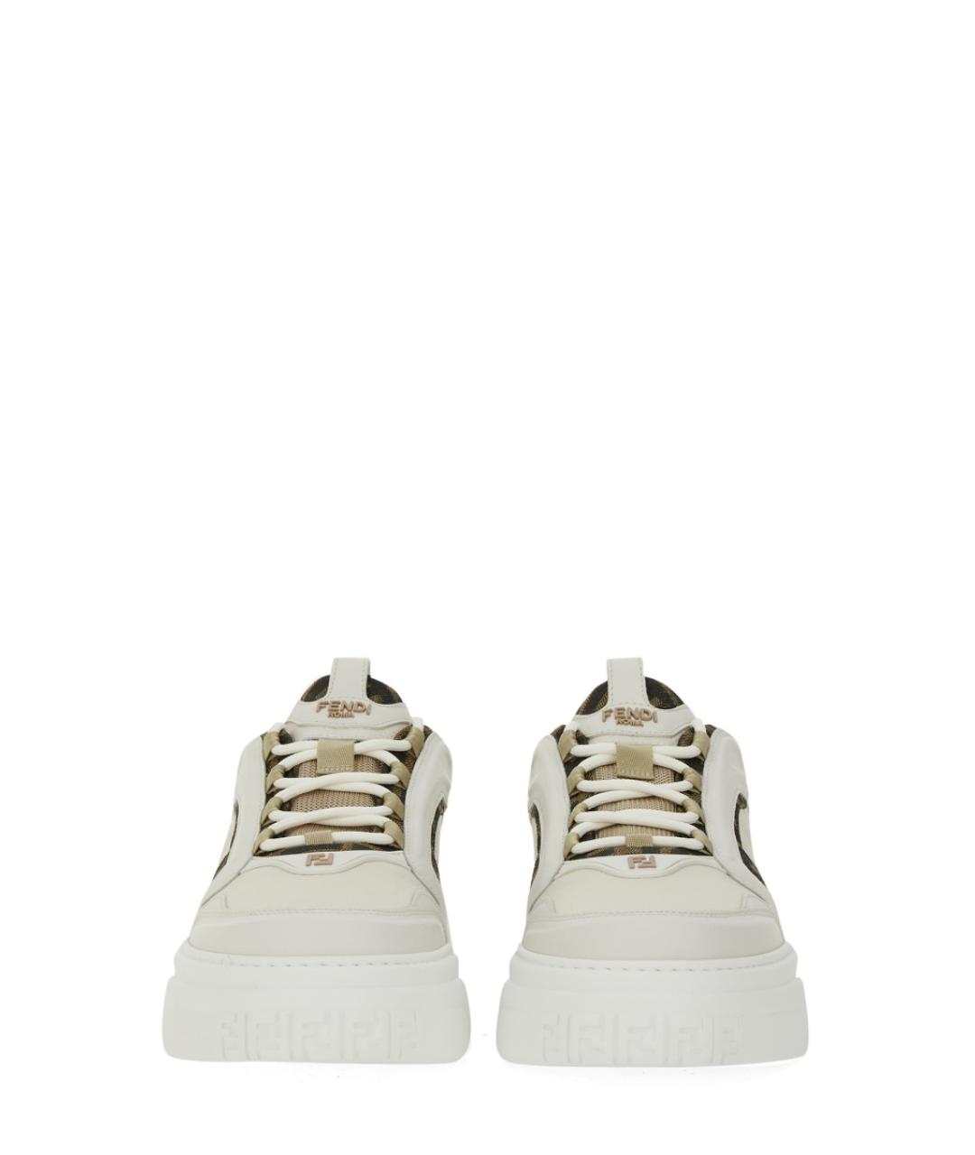 FENDI Бежевые кожаные низкие кроссовки / кеды, фото 4