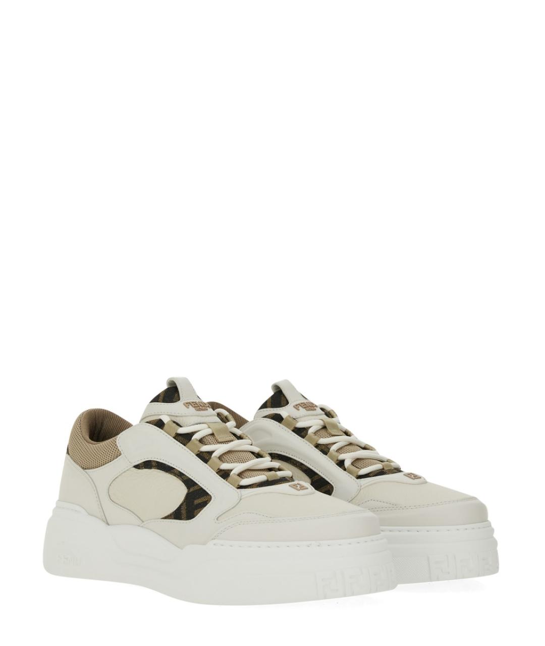 FENDI Бежевые кожаные низкие кроссовки / кеды, фото 2