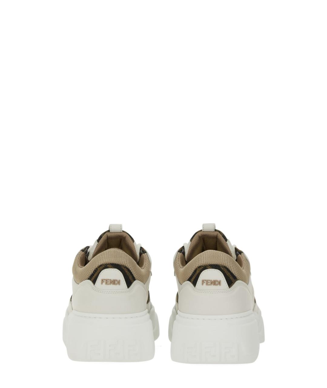 FENDI Бежевые кожаные низкие кроссовки / кеды, фото 3