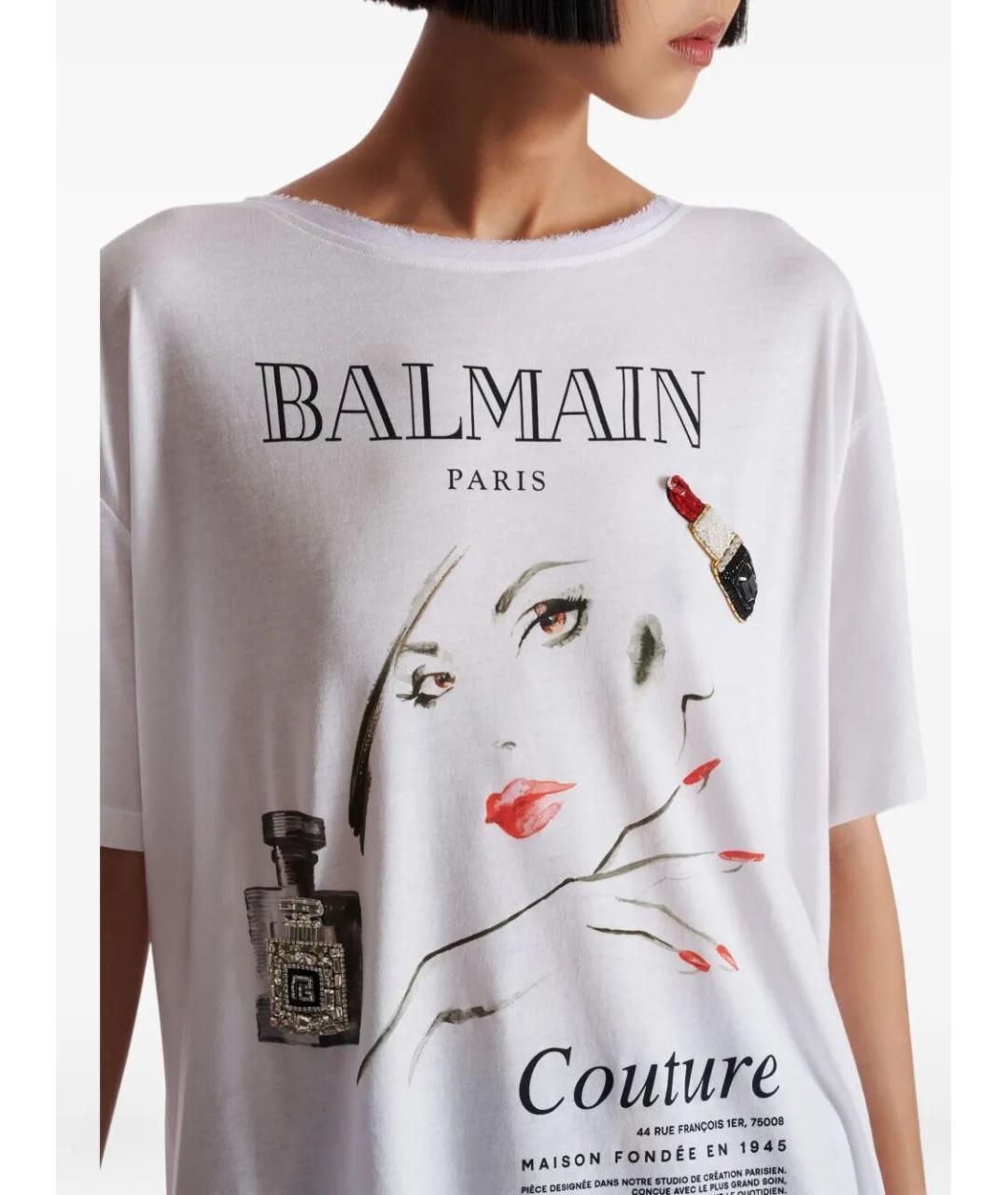BALMAIN Белая хлопковая футболка, фото 3