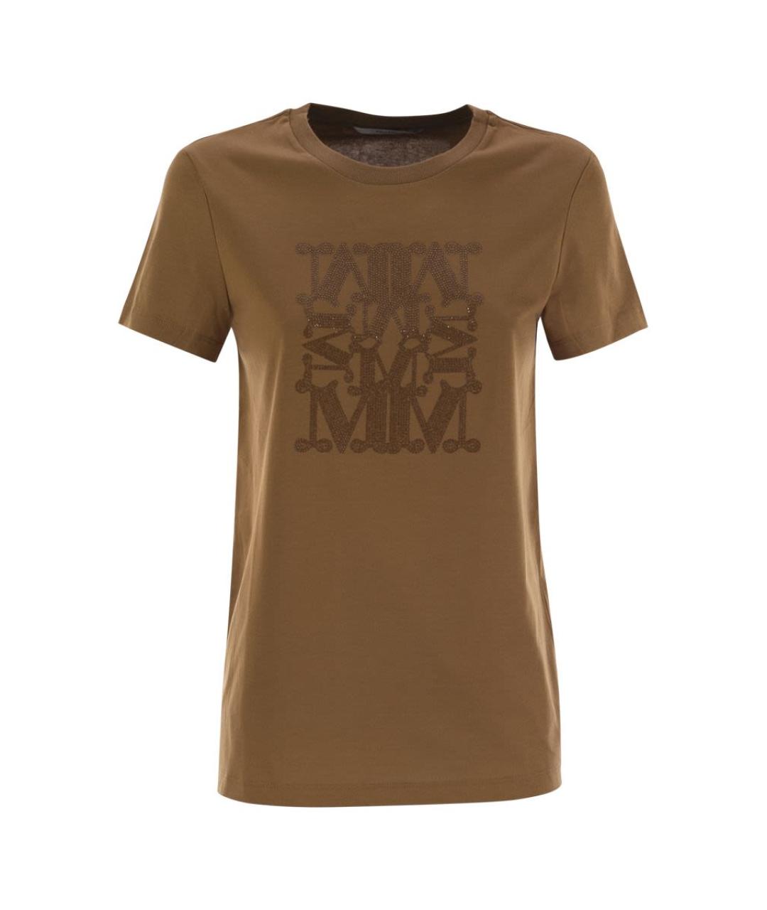 MAX MARA Коричневая хлопковая футболка, фото 1