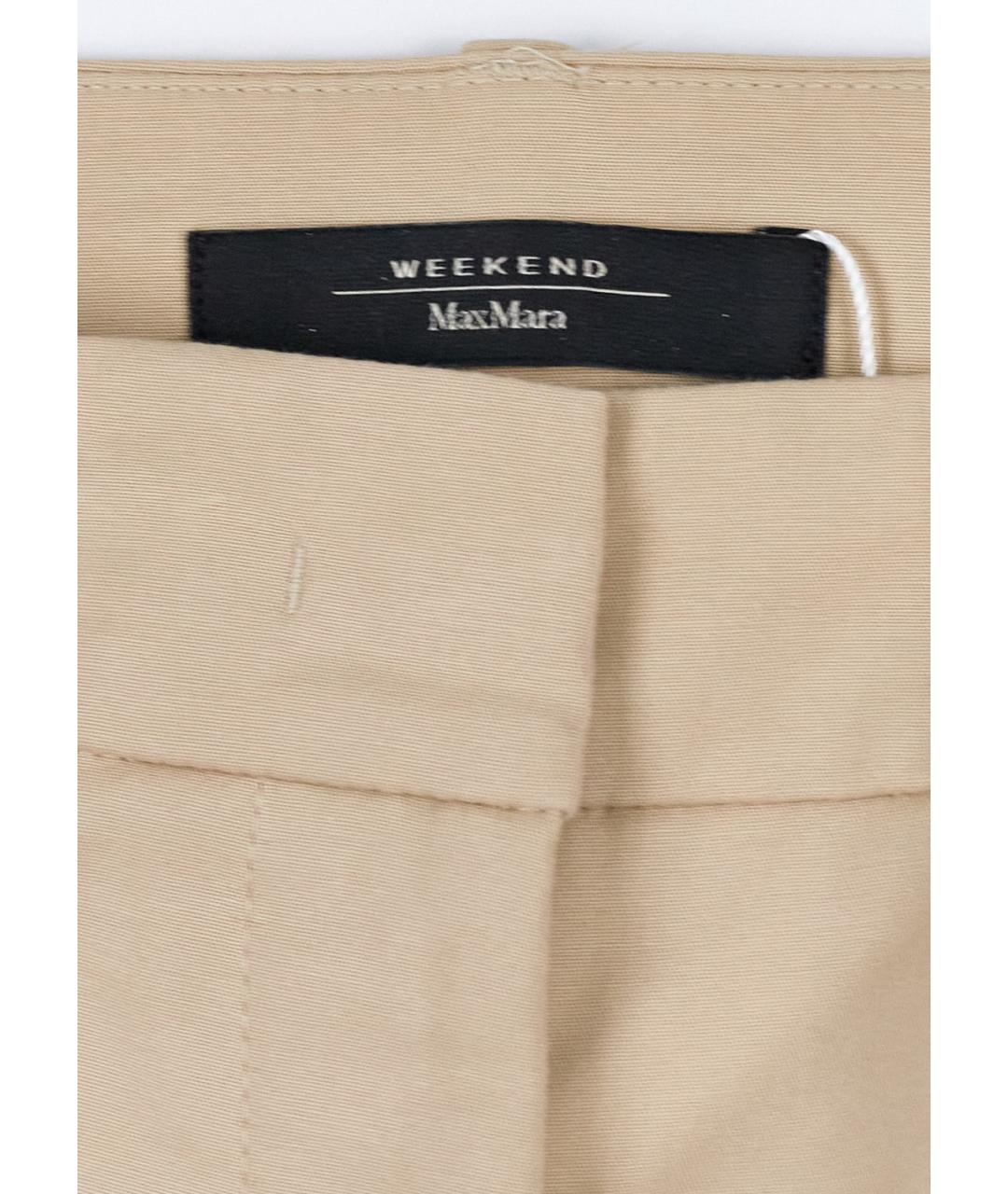 WEEKEND MAX MARA Бежевые хлопко-эластановые прямые брюки, фото 3