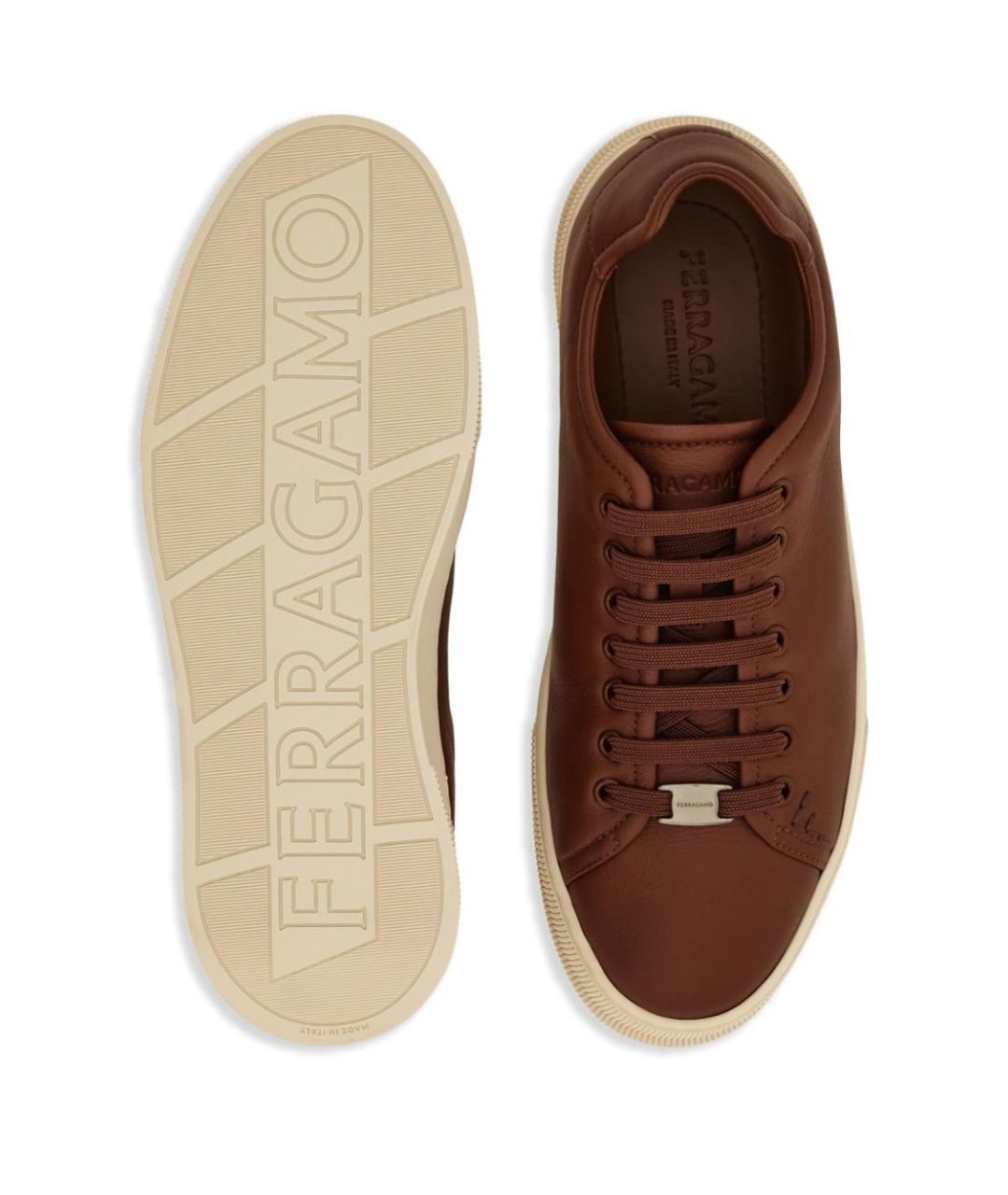 FERRAGAMO Коричневые кожаные низкие кроссовки / кеды, фото 5