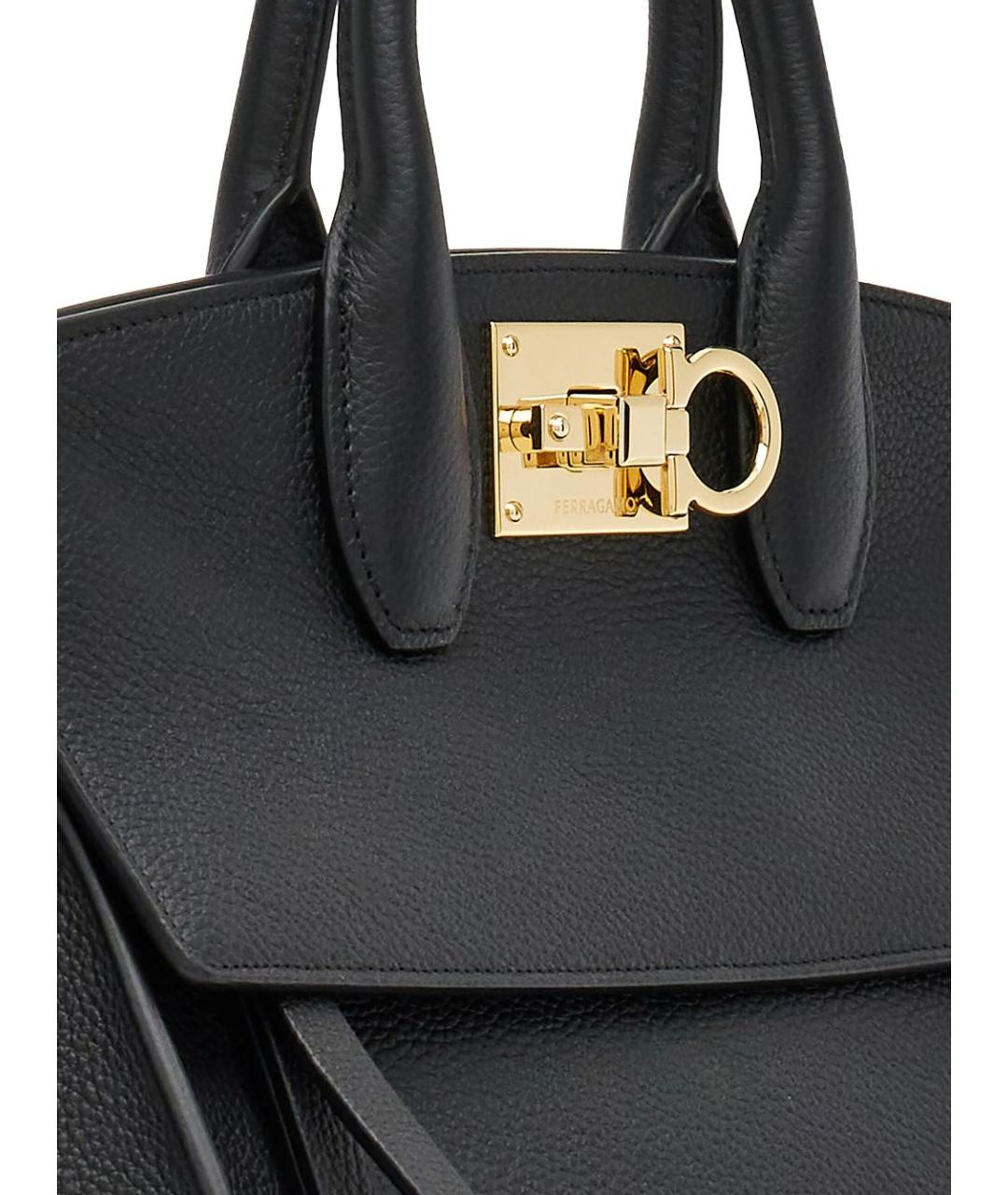 FERRAGAMO Черная кожаная сумка тоут, фото 3
