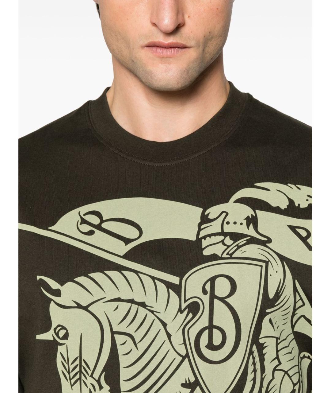 BURBERRY Хаки хлопковая футболка, фото 4