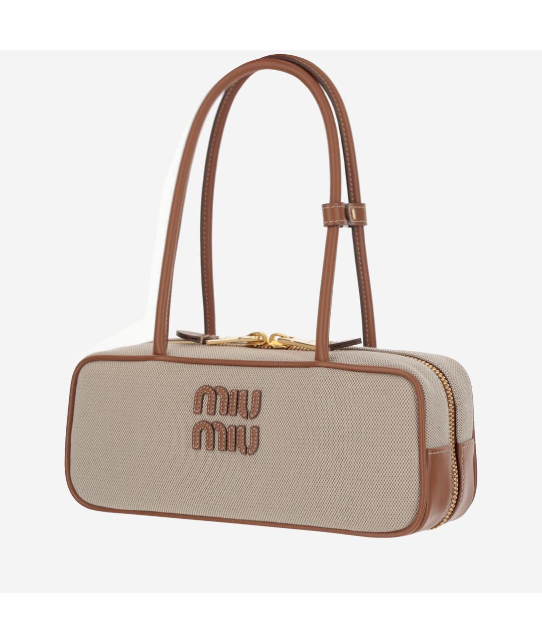 MIU MIU Бежевая тканевая сумка через плечо, фото 2