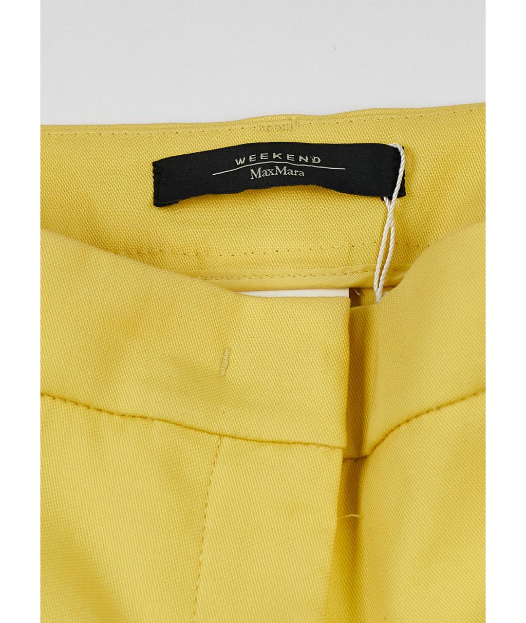 WEEKEND MAX MARA Желтые хлопко-эластановые прямые брюки, фото 3
