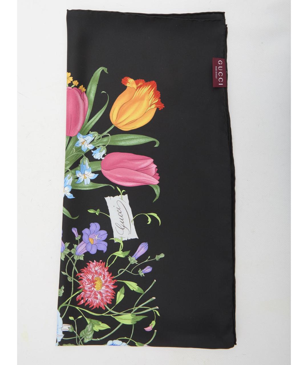 GUCCI Черный шелковый шарф, фото 3