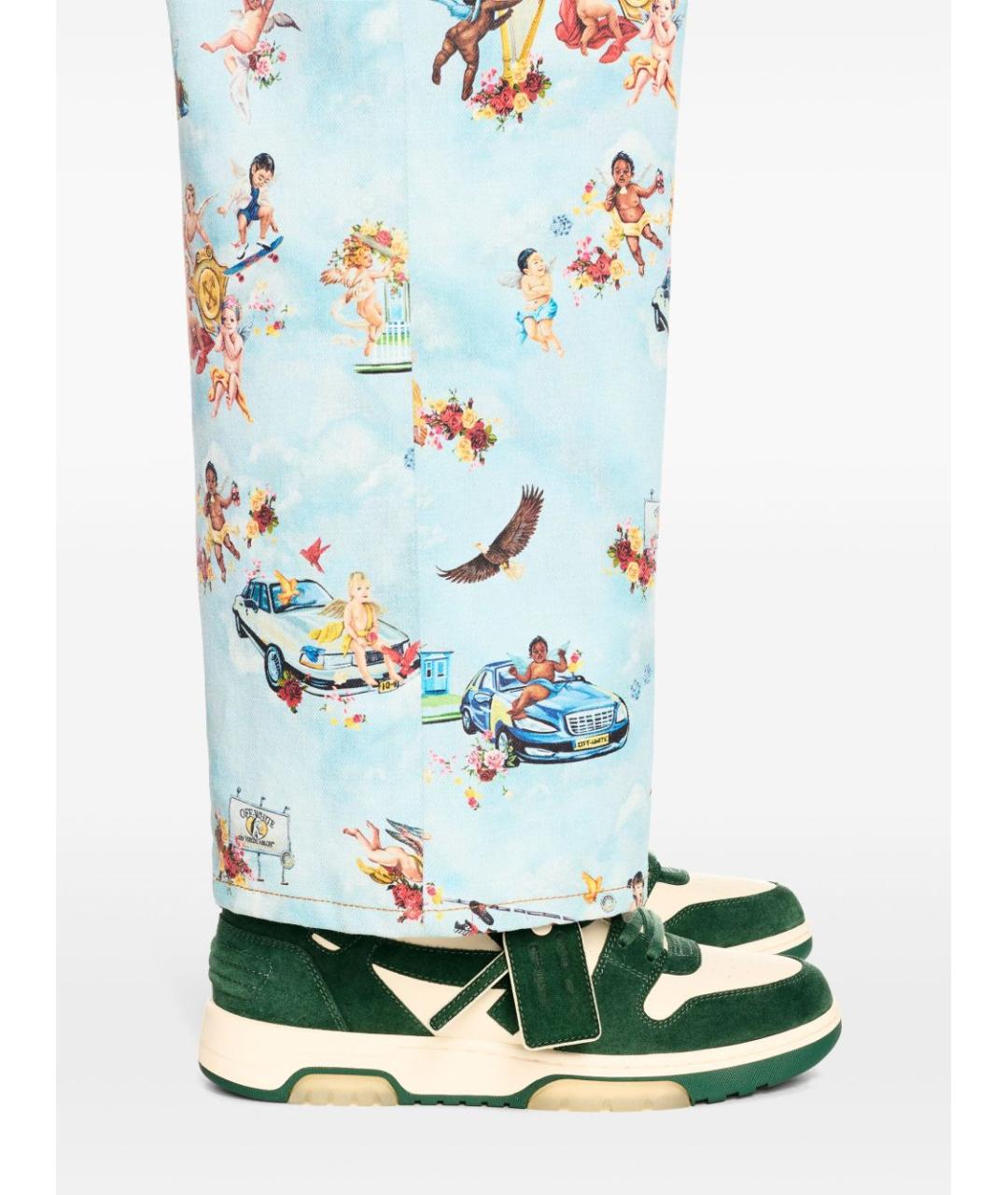 OFF-WHITE Зеленые кожаные низкие кроссовки / кеды, фото 2