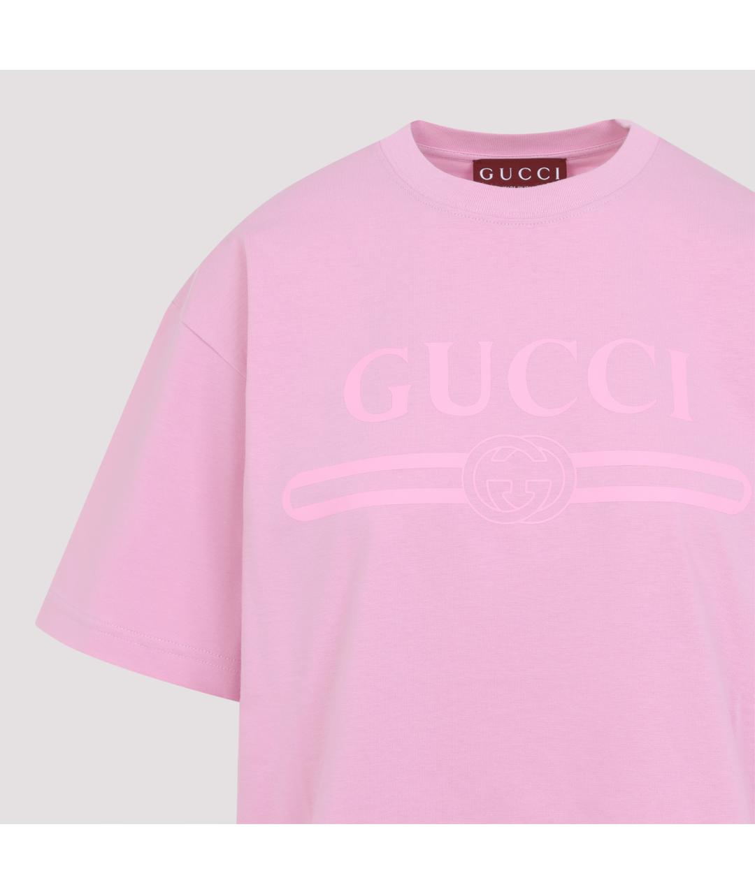 GUCCI Розовая хлопковая футболка, фото 4